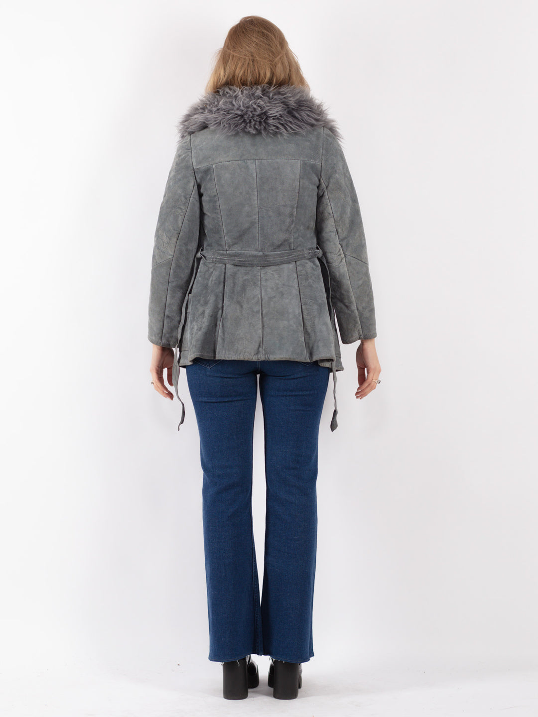 Vintage 70's Women Suede Sherpa Jacket in Gray