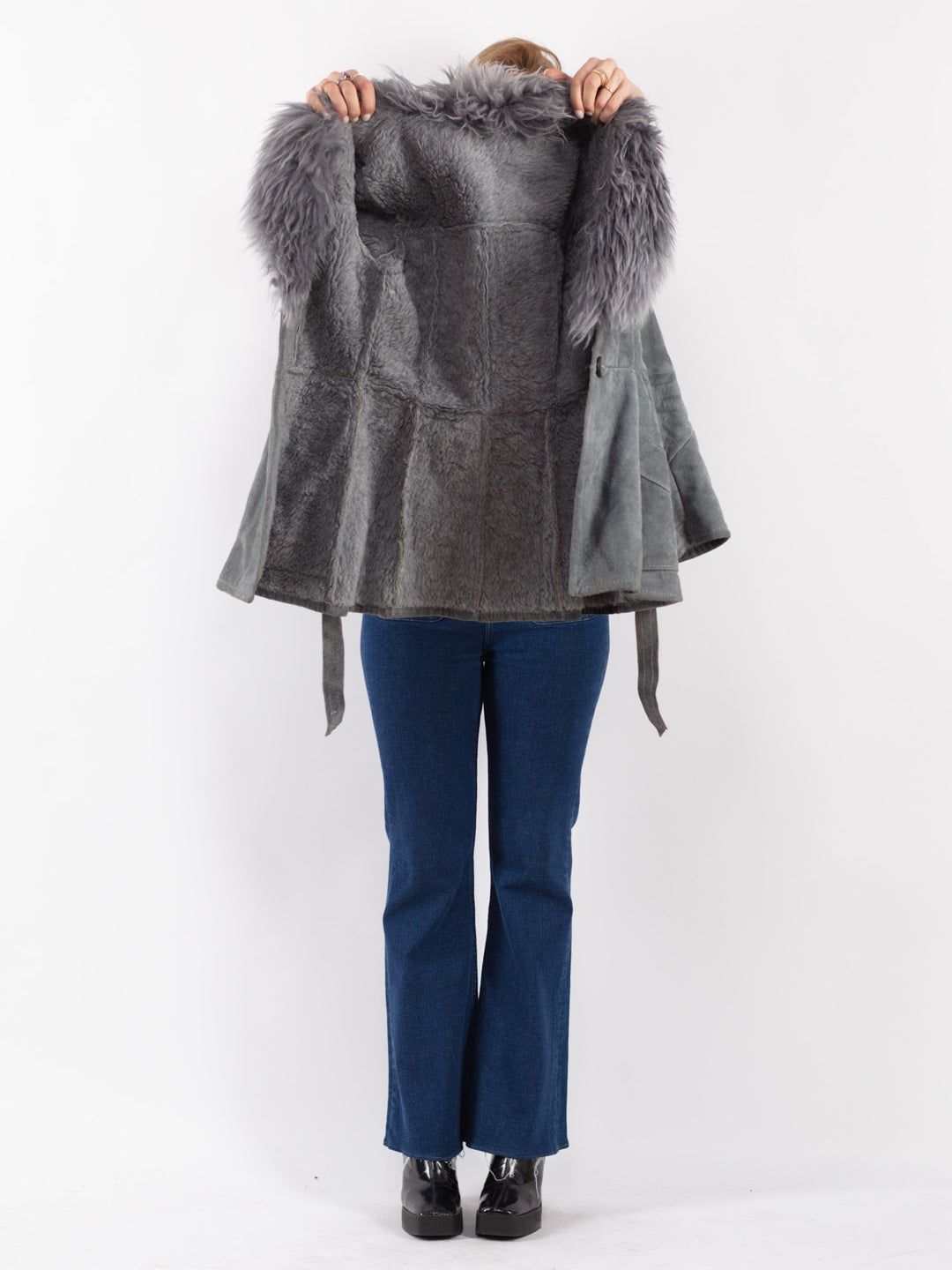 Vintage 70's Women Suede Sherpa Jacket in Gray