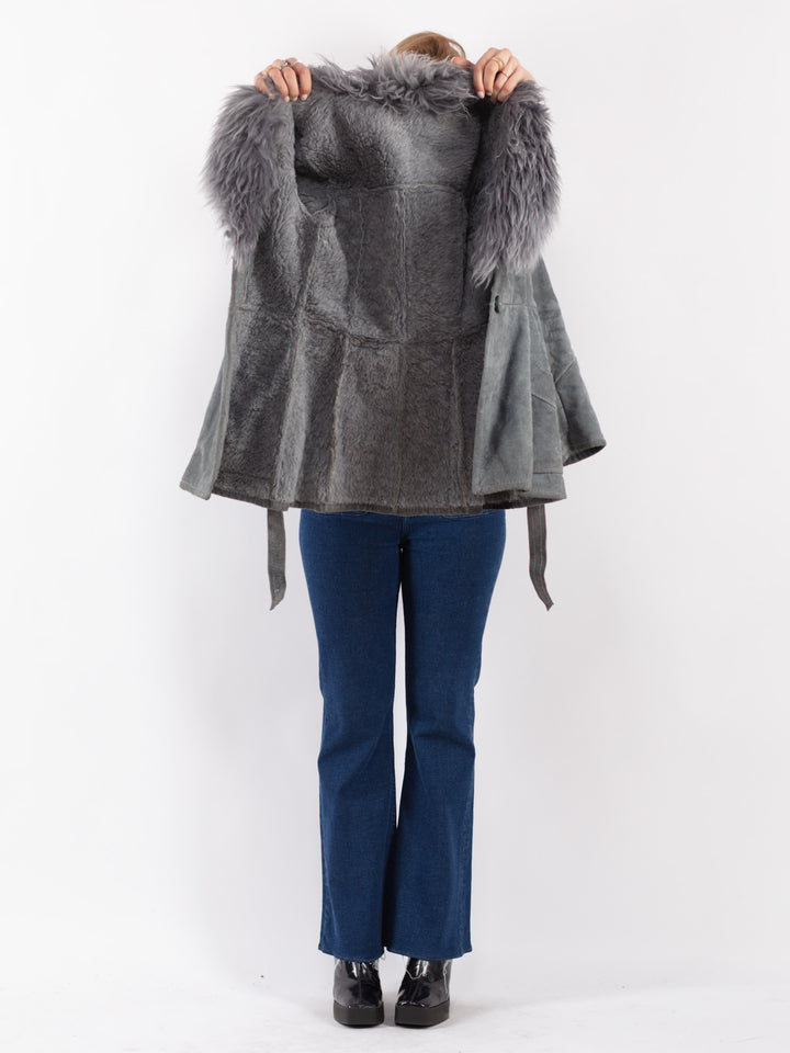 Vintage 70's Women Suede Sherpa Jacket in Gray