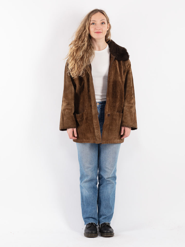 Vintage 70's Women Suede Sherpa Jacket in Beige