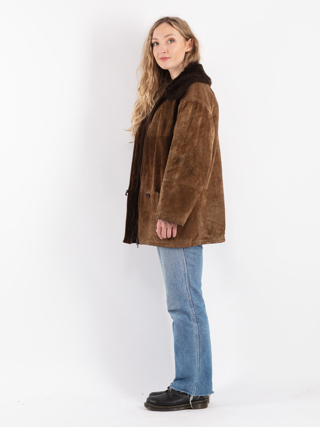 Vintage 70's Women Suede Sherpa Jacket in Beige