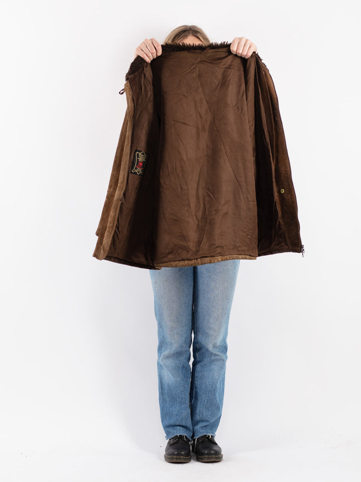 Vintage 70's Women Suede Sherpa Jacket in Beige