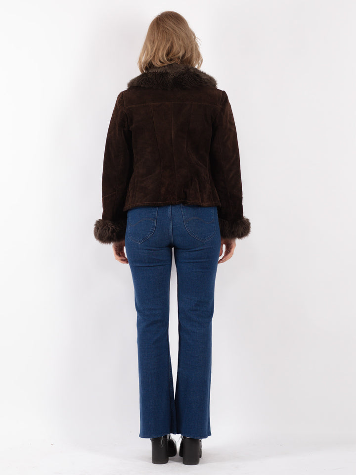 Vintage 70's Women Suede Sherpa Jacket in Brown