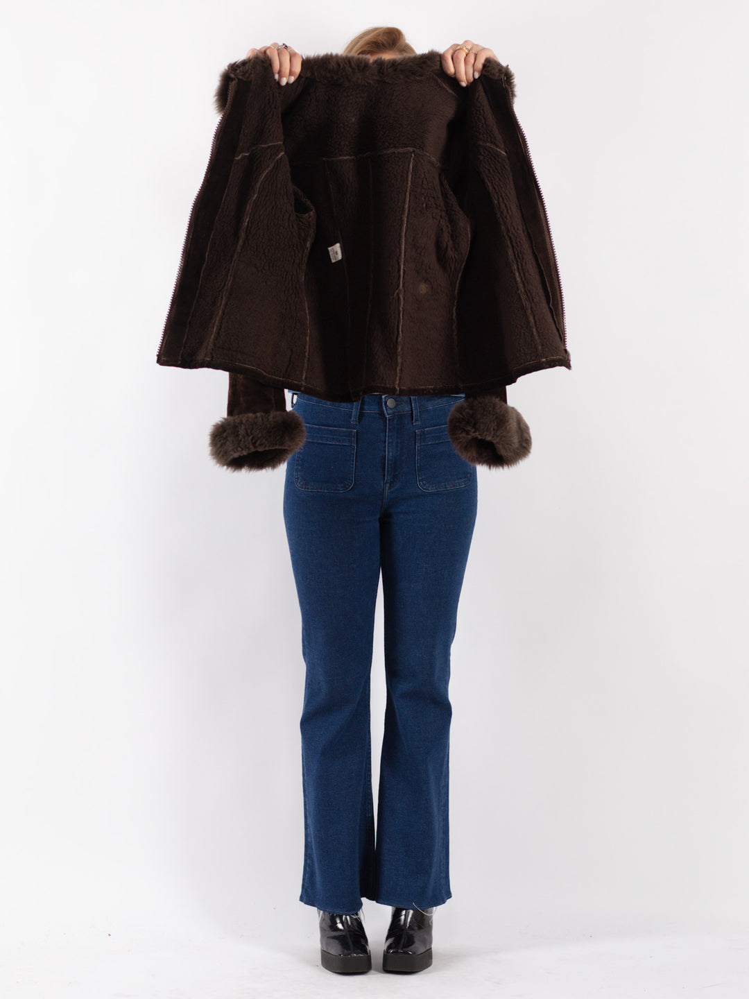 Vintage 70's Women Suede Sherpa Jacket in Brown