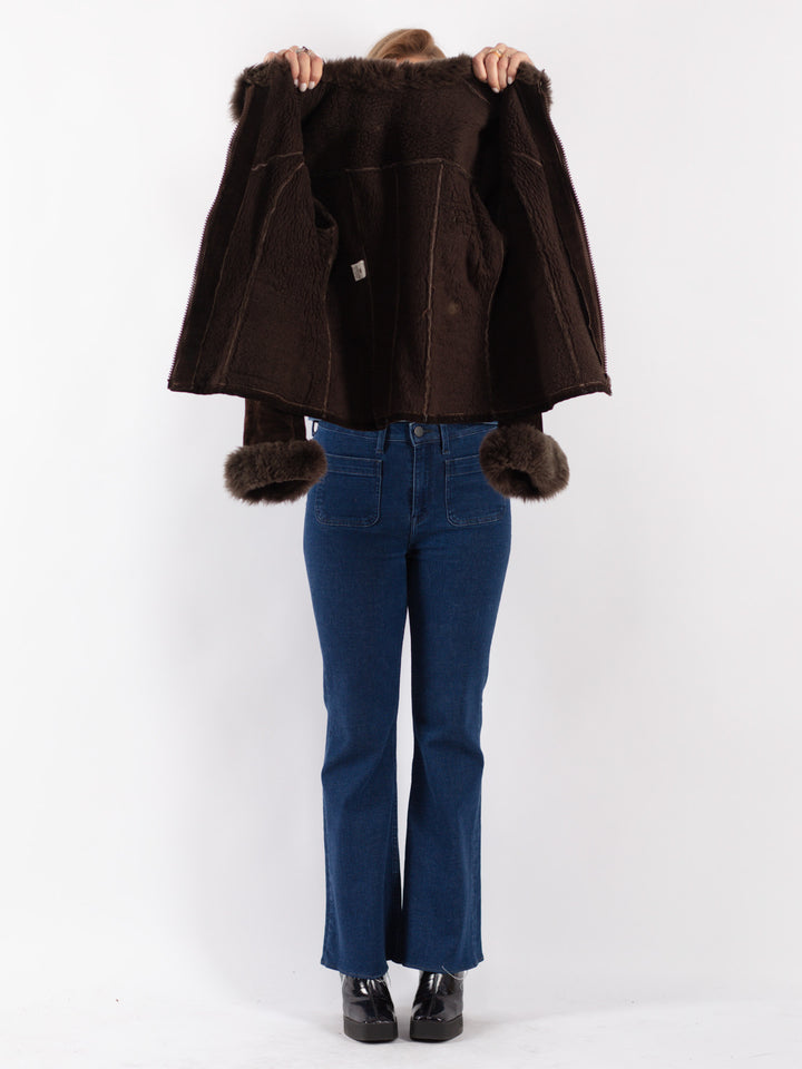 Vintage 70's Women Suede Sherpa Jacket in Brown
