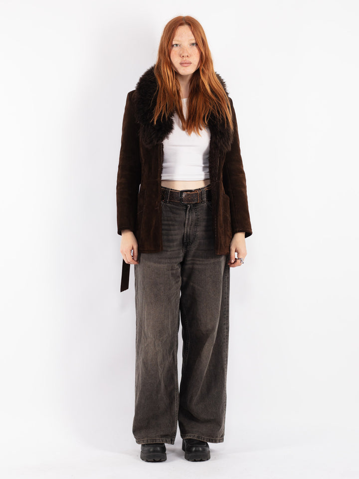 Vintage 70's Women Suede Sherpa Jacket in Brown