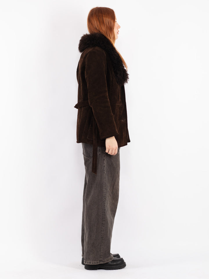 Vintage 70's Women Suede Sherpa Jacket in Brown
