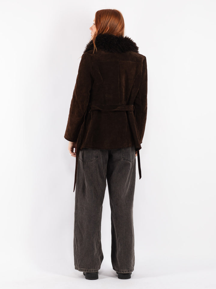 Vintage 70's Women Suede Sherpa Jacket in Brown