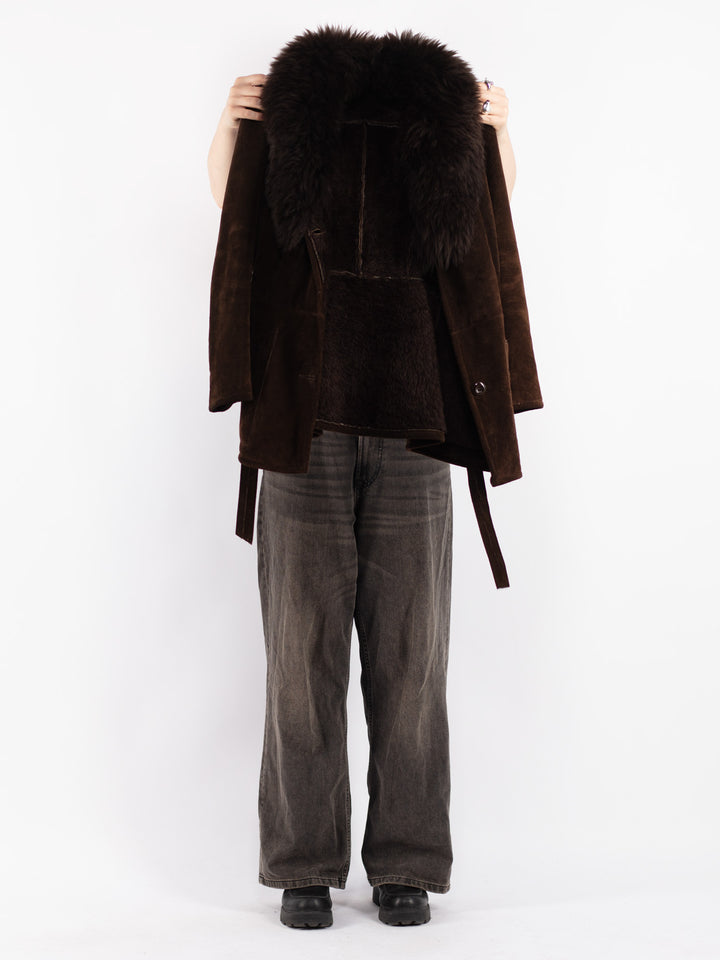 Vintage 70's Women Suede Sherpa Jacket in Brown