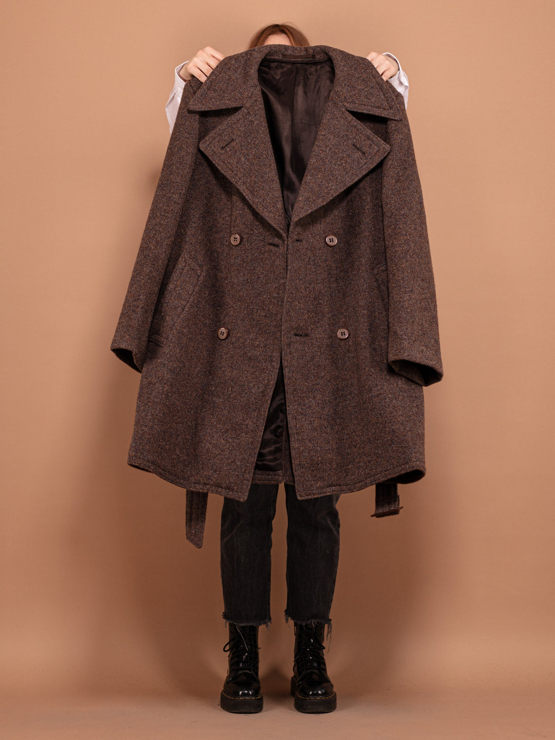 Vintage Wool Overcoat, Size XL Brown Wool Coat, Oversized Wool Coat, Vintage Wool Topcoat , Woolen Coat, Office Coat, Spring Wool Coat, 70s