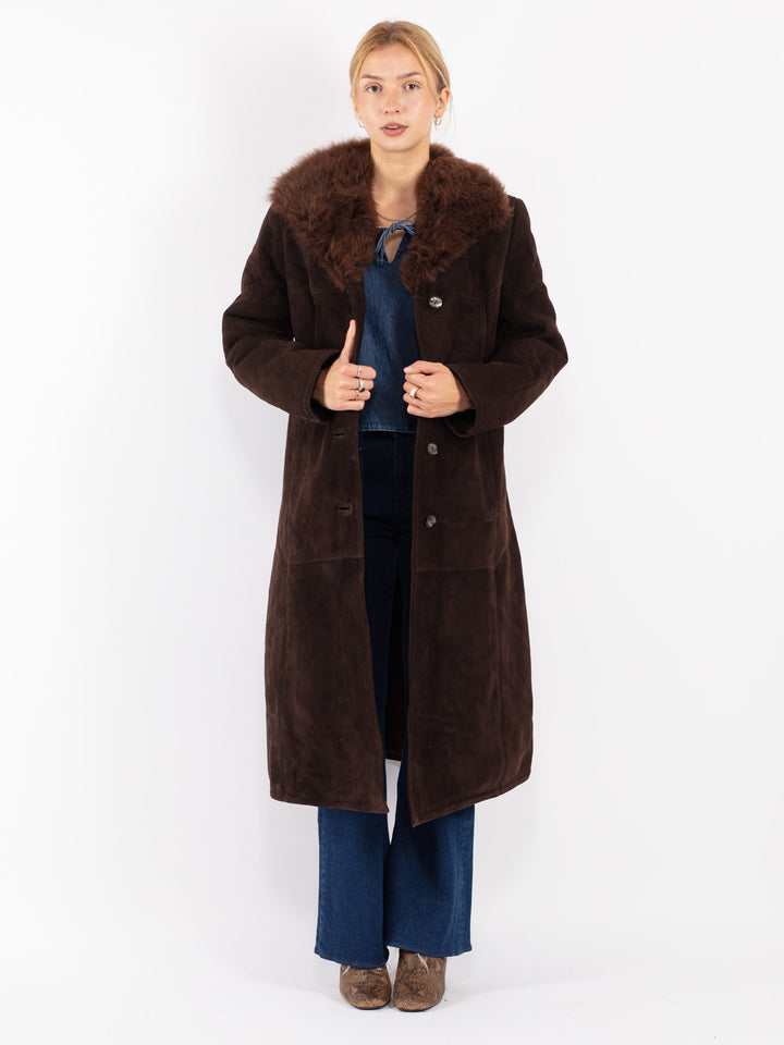 Vintage 70's Women Sheepskin Shearling Coat in Brown