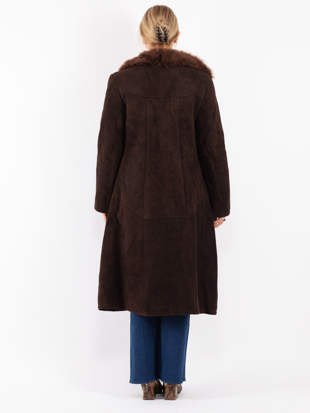 Vintage 70's Women Sheepskin Shearling Coat in Brown