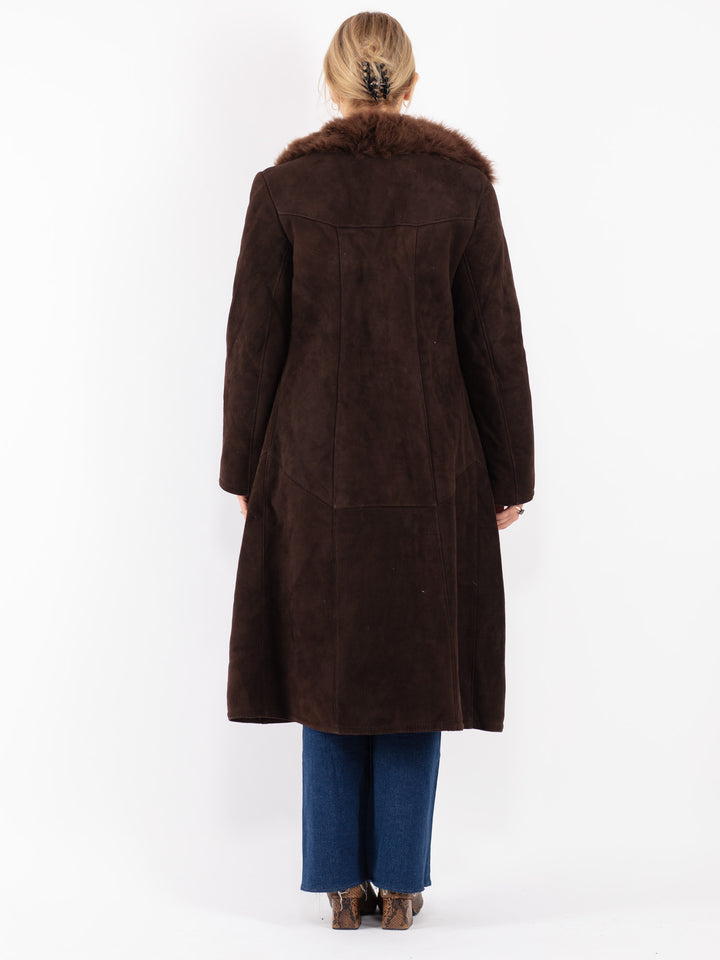 Vintage 70's Women Sheepskin Shearling Coat in Brown