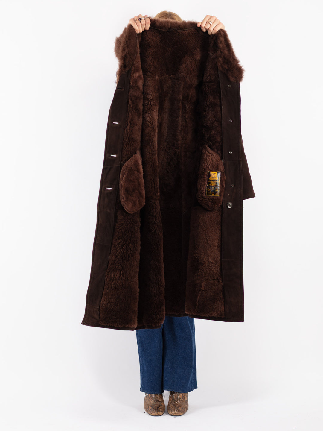 Vintage 70's Women Sheepskin Shearling Coat in Brown