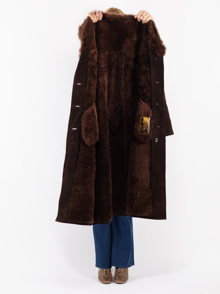 Vintage 70's Women Sheepskin Shearling Coat in Brown