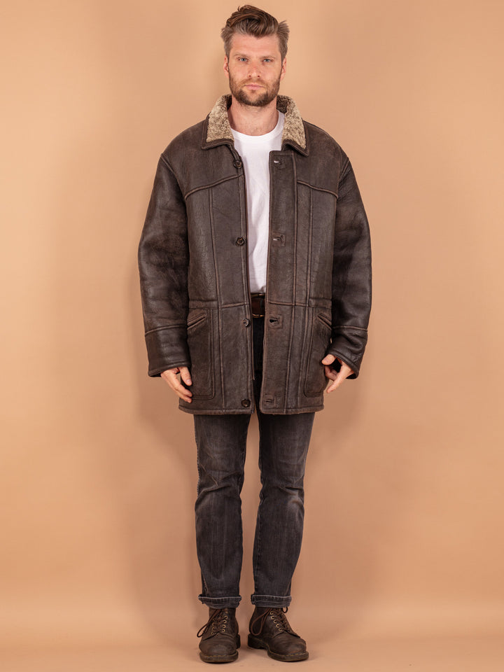 Vintage 80's Men Sheepskin Coat in Brown - NorthernGrip