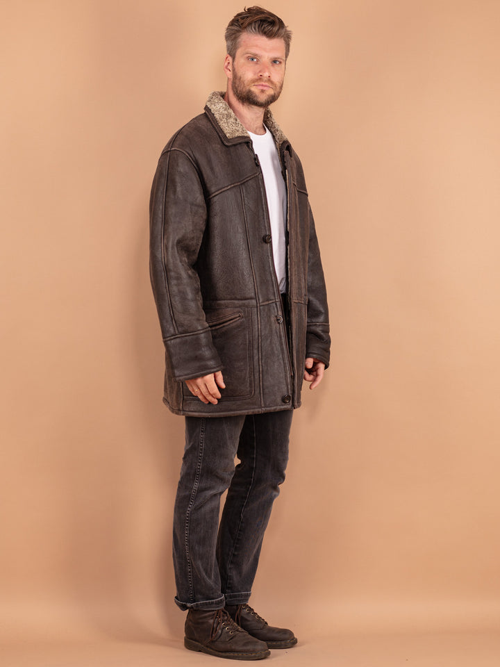 Vintage 80's Men Sheepskin Coat in Brown - NorthernGrip
