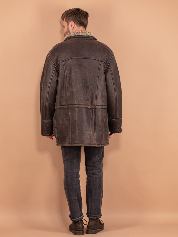 Vintage 80's Men Sheepskin Coat in Brown - NorthernGrip