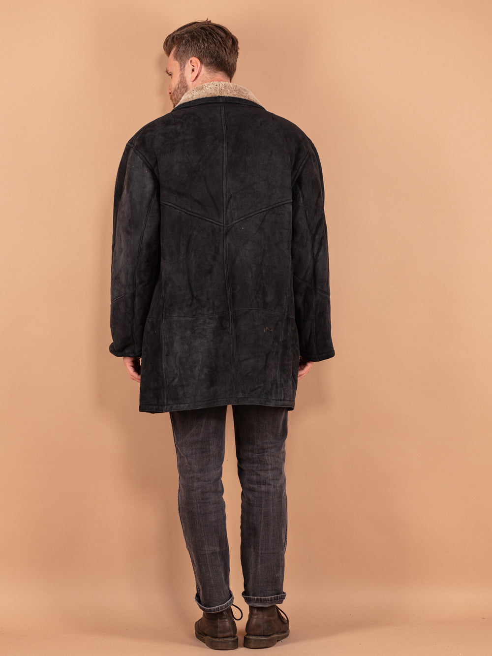 Vintage 80's Men Sheepskin Coat in Black - NorthernGrip