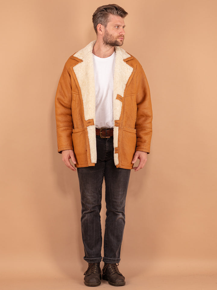 Vintage 80's Men Sheepskin Coat in Brown - NorthernGrip