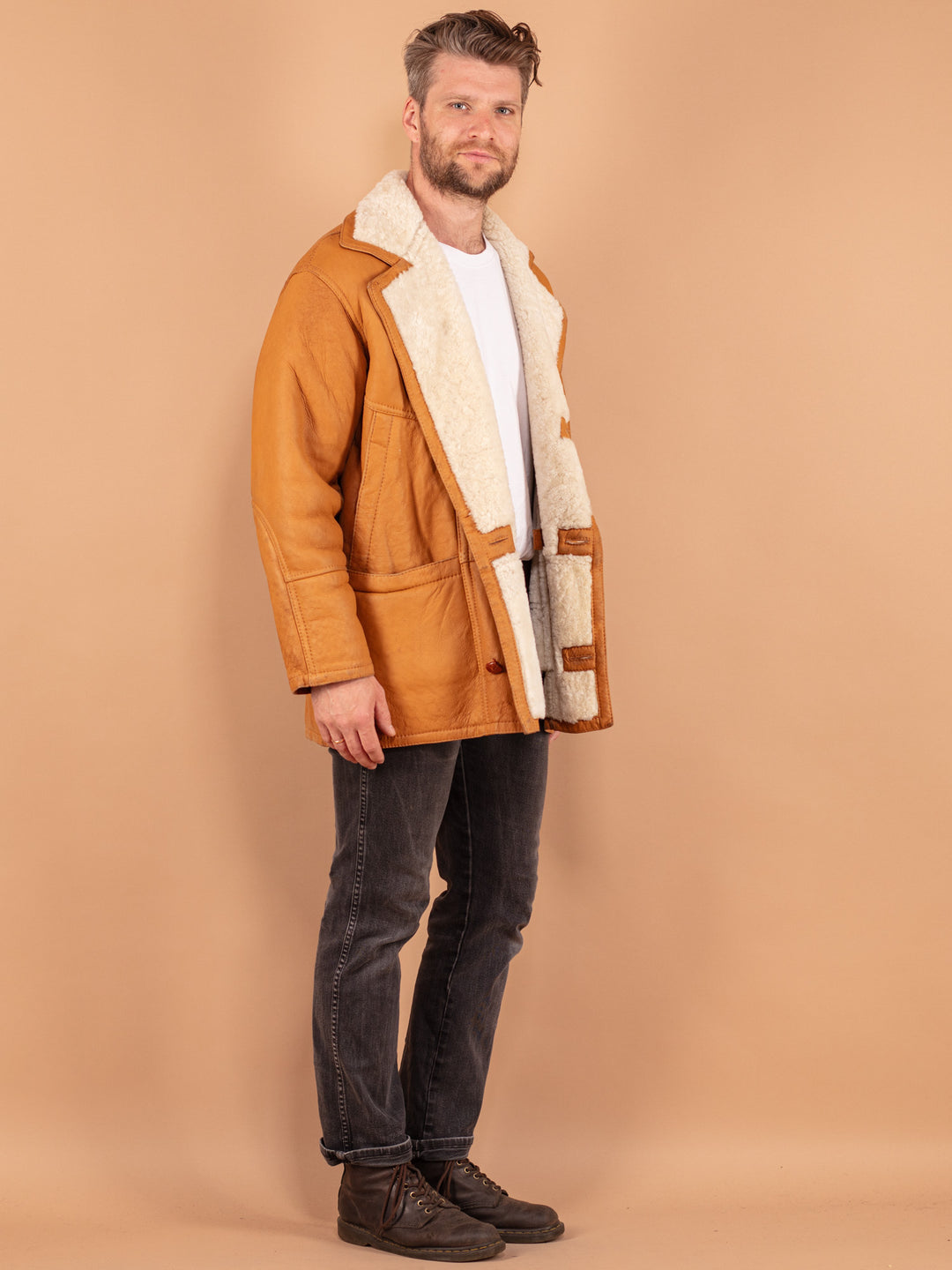 Vintage 80's Men Sheepskin Coat in Brown - NorthernGrip