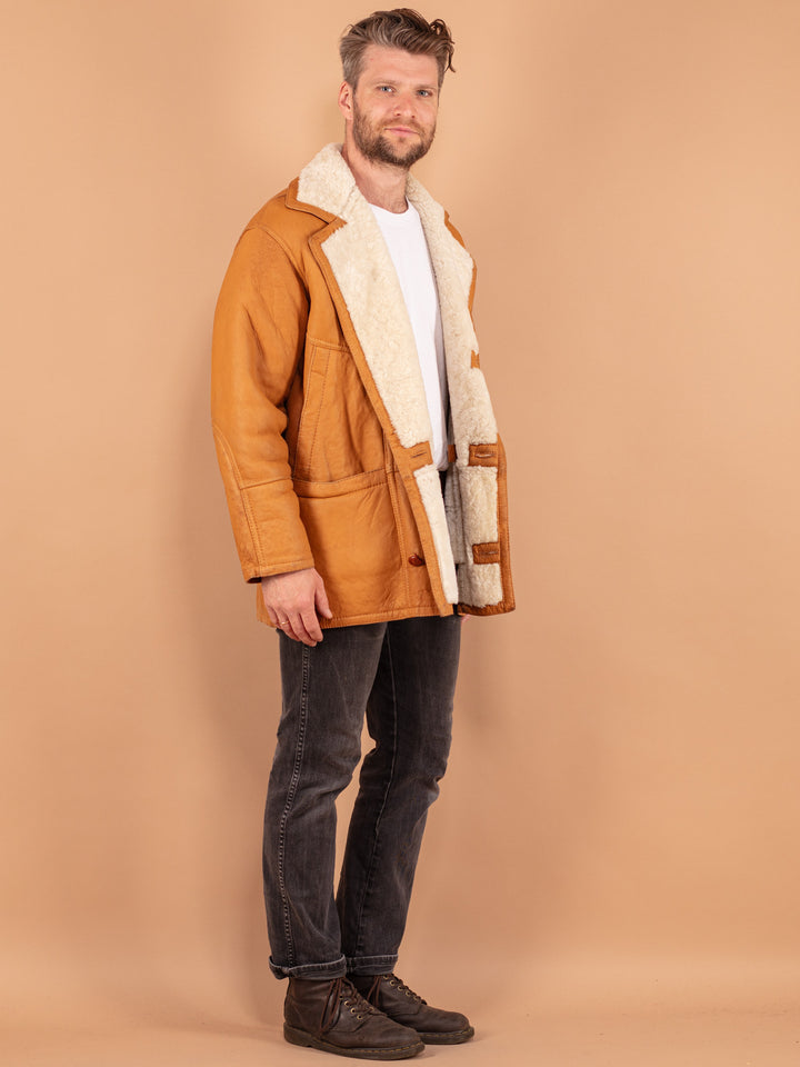 Vintage 80's Men Sheepskin Coat in Brown - NorthernGrip