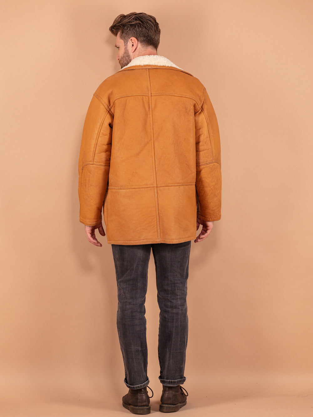 Vintage 80's Men Sheepskin Coat in Brown - NorthernGrip