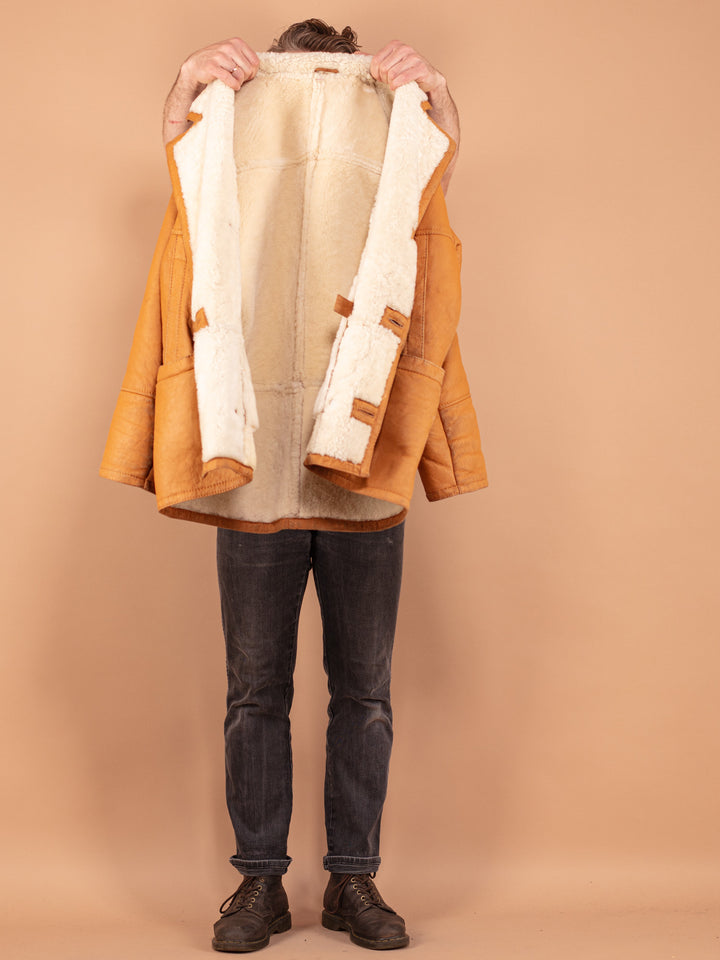 Vintage 80's Men Sheepskin Coat in Brown - NorthernGrip