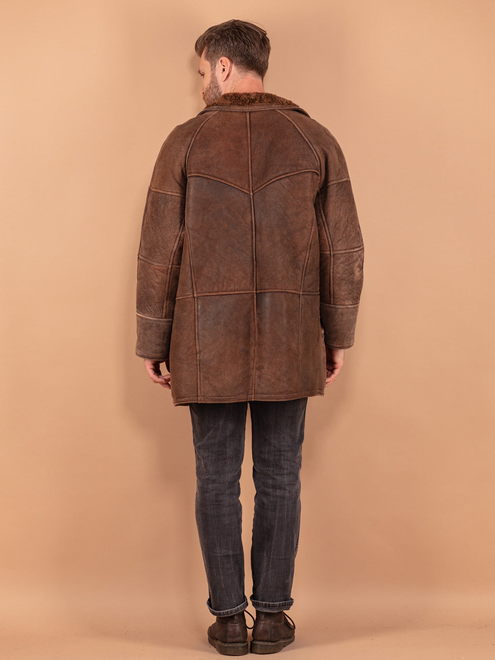 Vintage 80's Men Sheepskin Coat in Brown - NorthernGrip