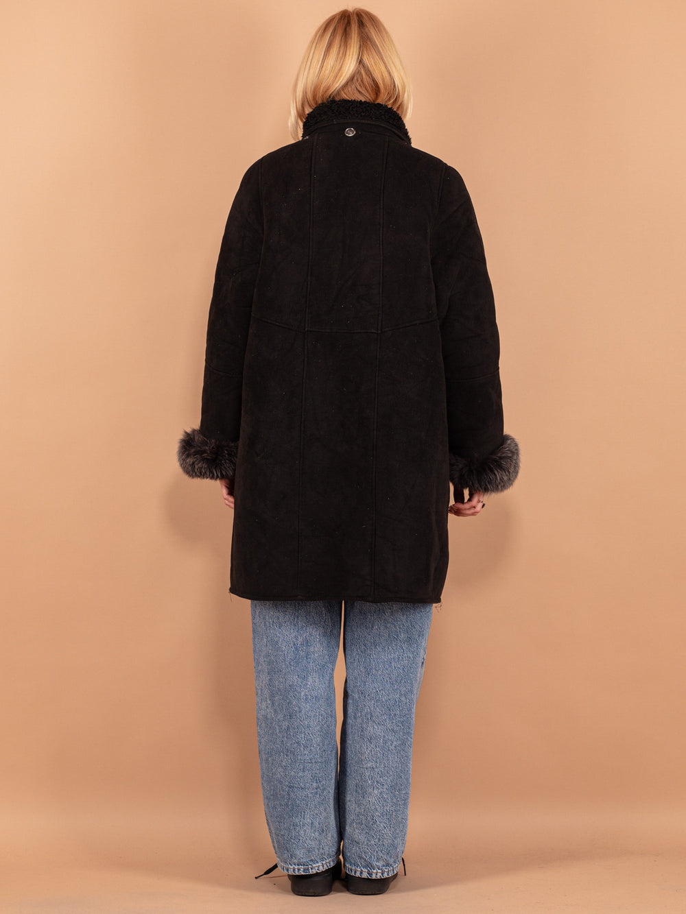 Vintage 80's Women Sherpa Coat in Black - NorthernGrip
