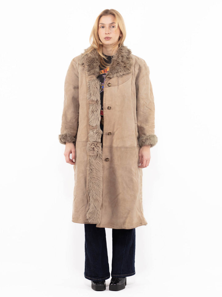 Vintage 80's Women Sheepskin Shearling Coat in BeigeA1127