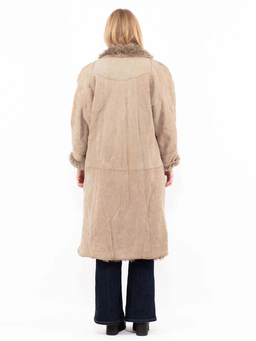 Vintage 80's Women Sheepskin Shearling Coat in BeigeA1127
