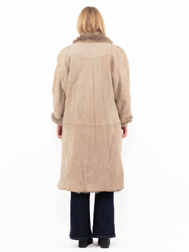Vintage 80's Women Sheepskin Shearling Coat in BeigeA1127