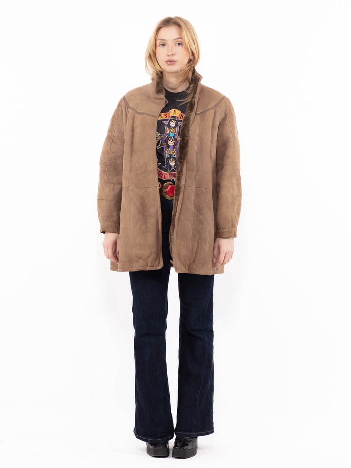 Vintage 80's Women Sheepskin Shearling Coat in BeigeA1152
