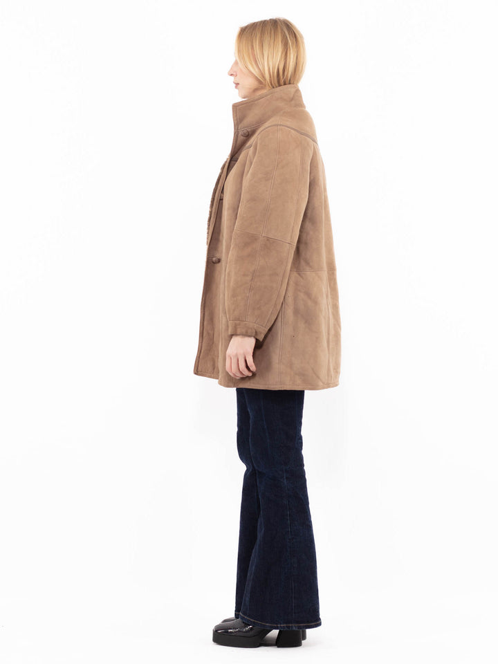Vintage 80's Women Sheepskin Shearling Coat in BeigeA1152