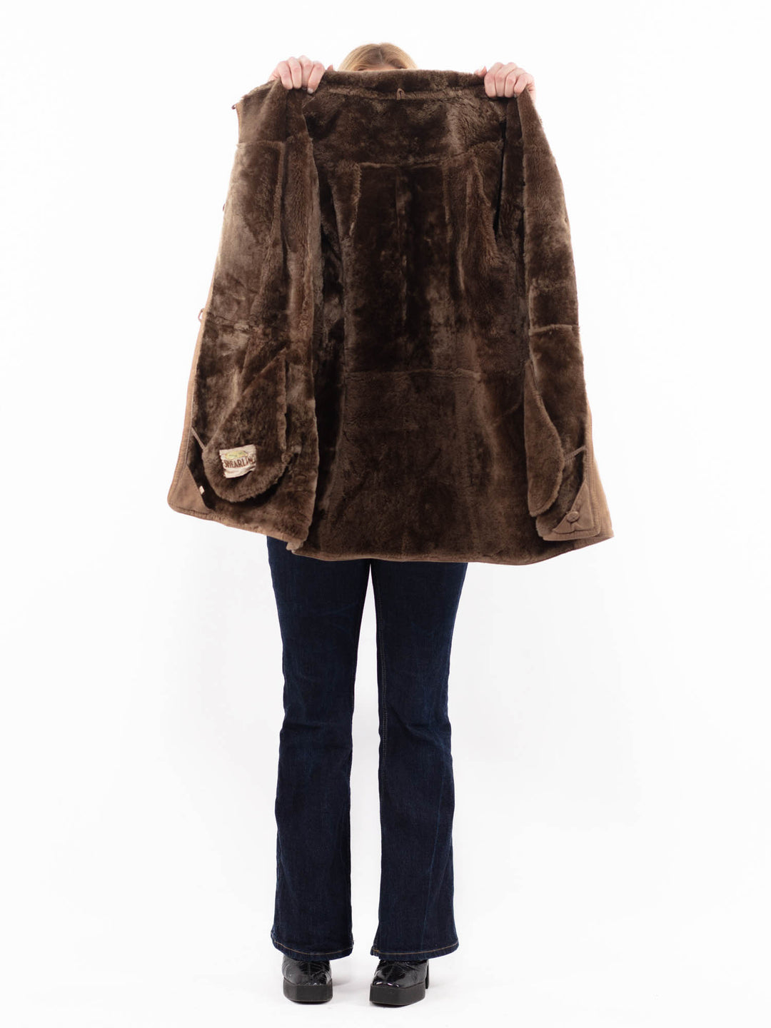 Vintage 80's Women Sheepskin Shearling Coat in BeigeA1152