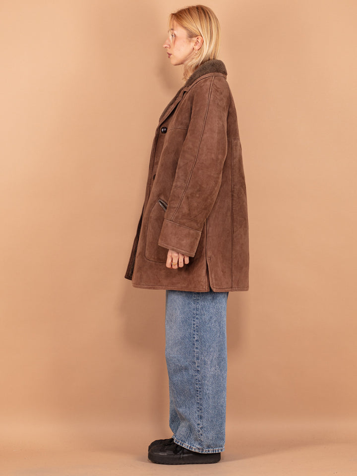 Vintage 80's Women Sheepskin Coat in Brown