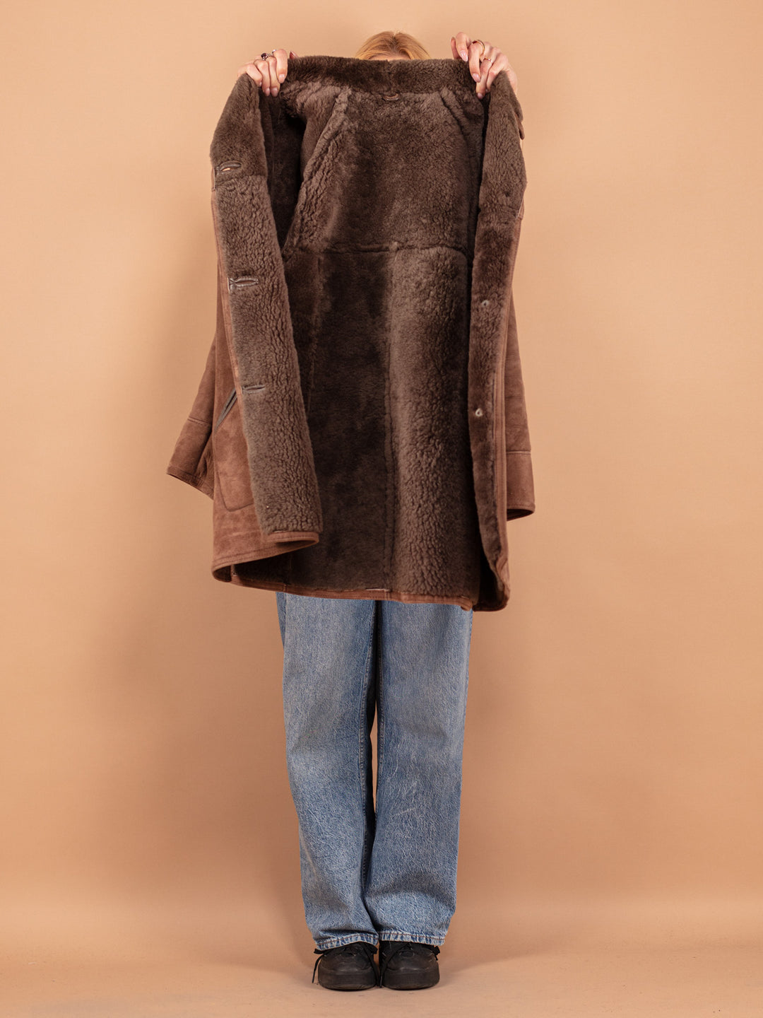 Vintage 80's Women Sheepskin Coat in Brown