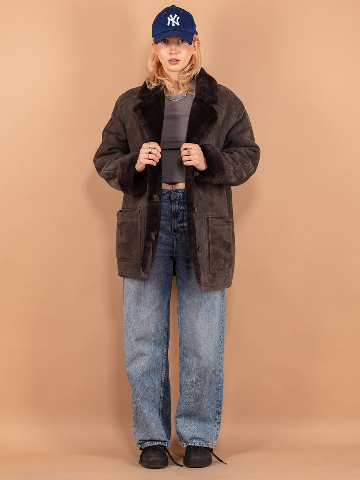 Vintage 80's Women Sheepskin Coat in Gray - NorthernGrip