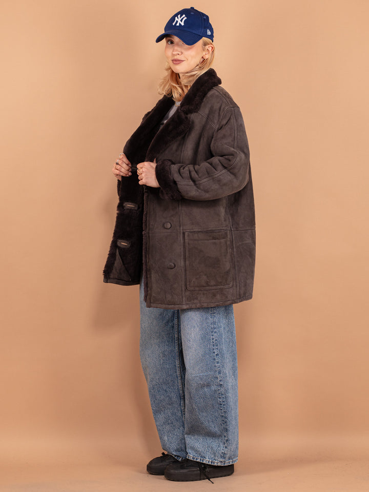 Vintage 80's Women Sheepskin Coat in Gray - NorthernGrip