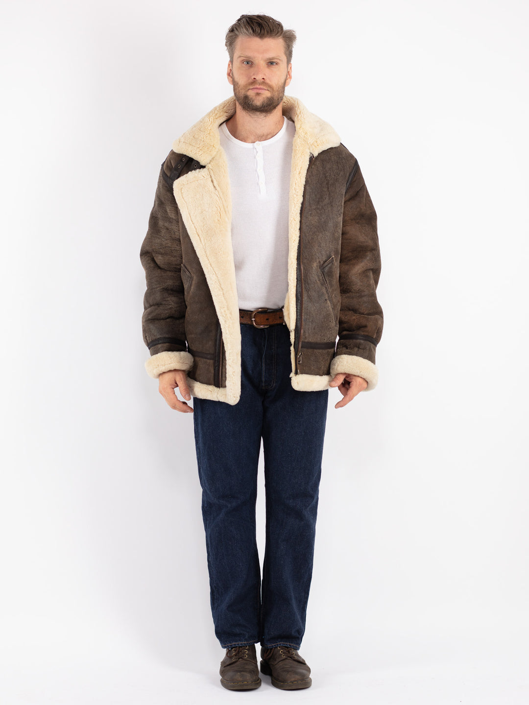 Vintage 80's Men Sheepskin Jacket in Brown
