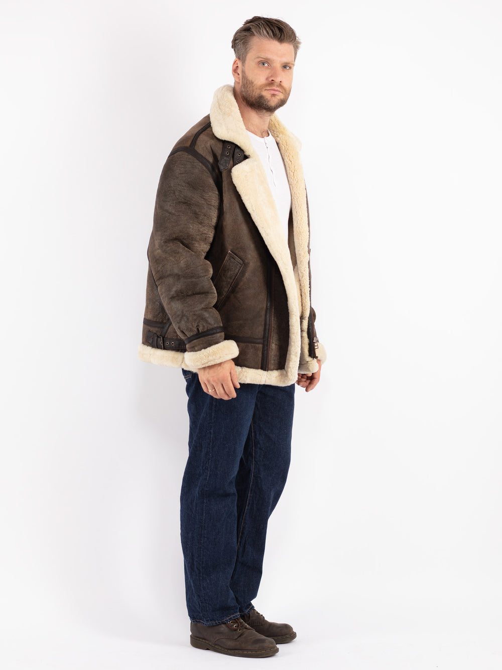 Vintage 80's Men Sheepskin Jacket in Brown