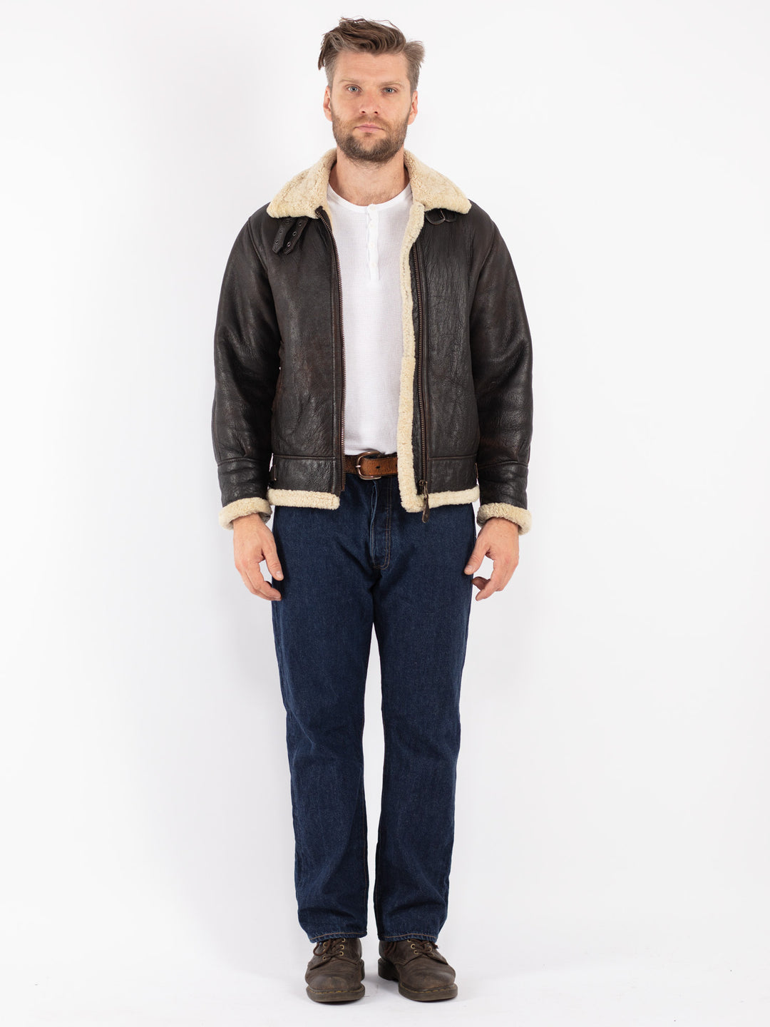 Vintage 80's Men Sheepskin Jacket in Brown
