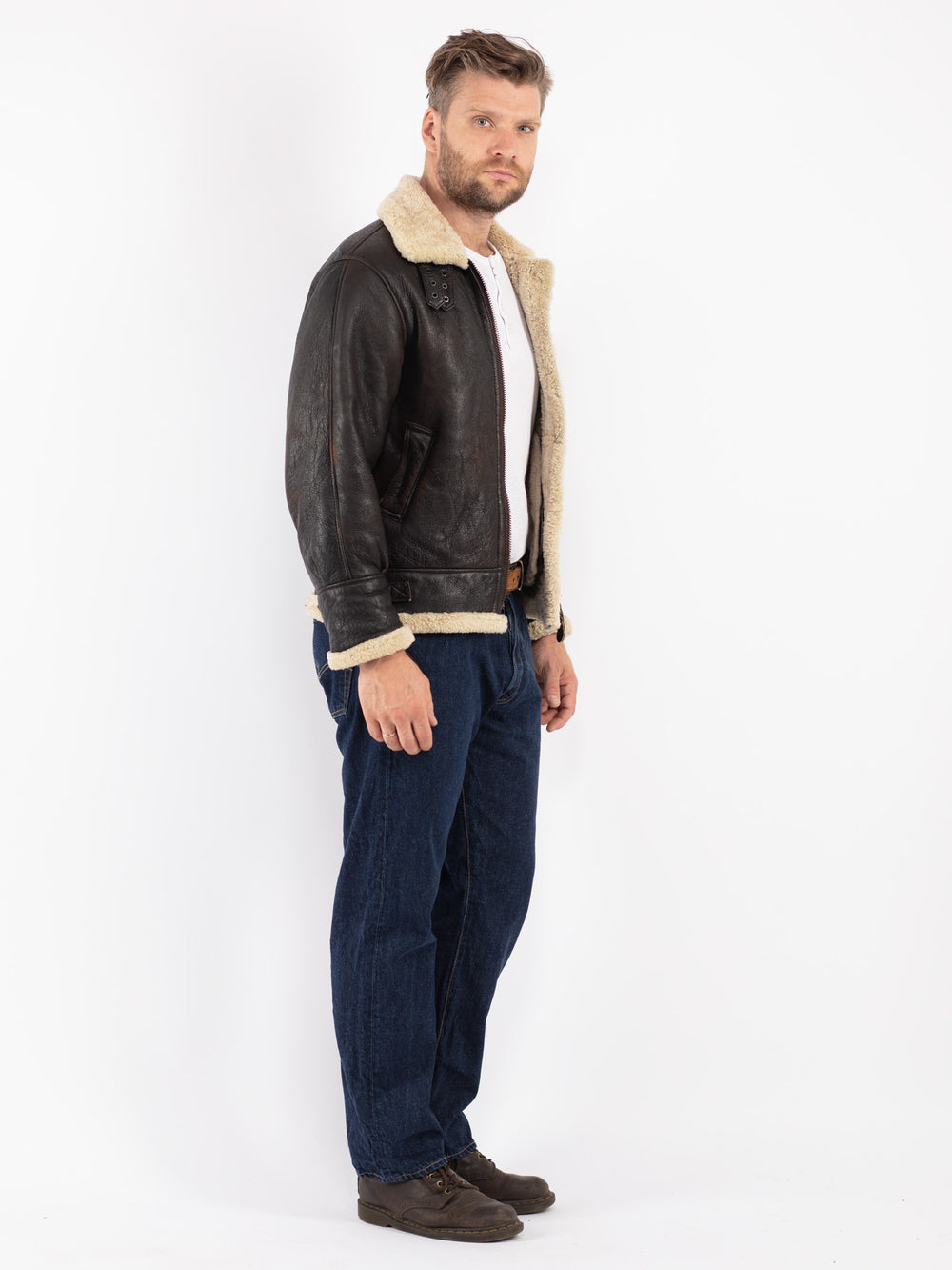 Vintage 80's Men Sheepskin Jacket in Brown