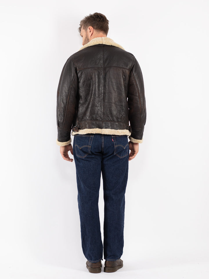 Vintage 80's Men Sheepskin Jacket in Brown