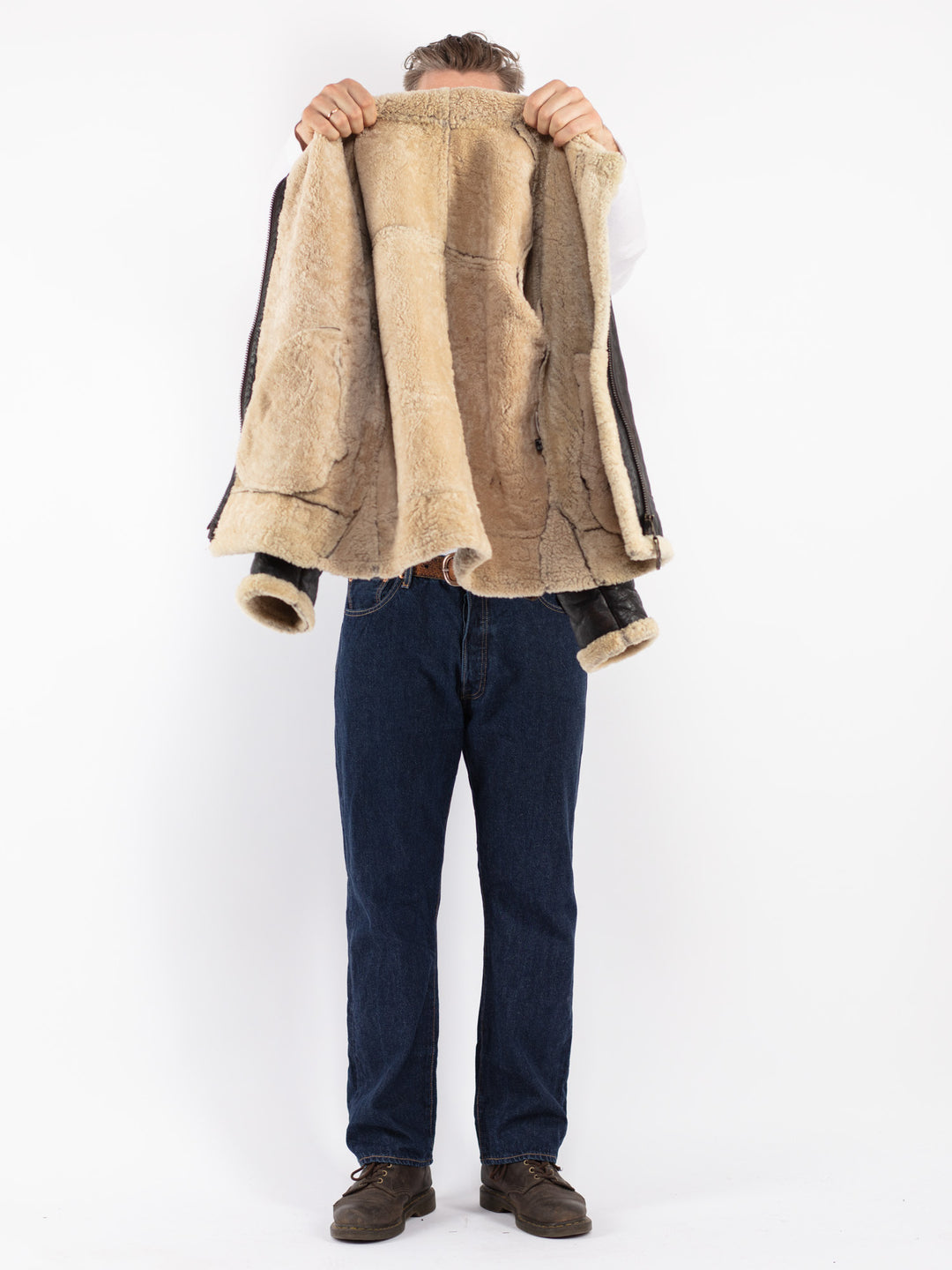 Vintage 80's Men Sheepskin Jacket in Brown