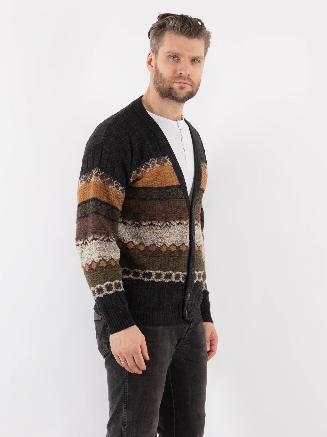 Online Vintage Store | Vintage 80's Men Patterned Cardigan in