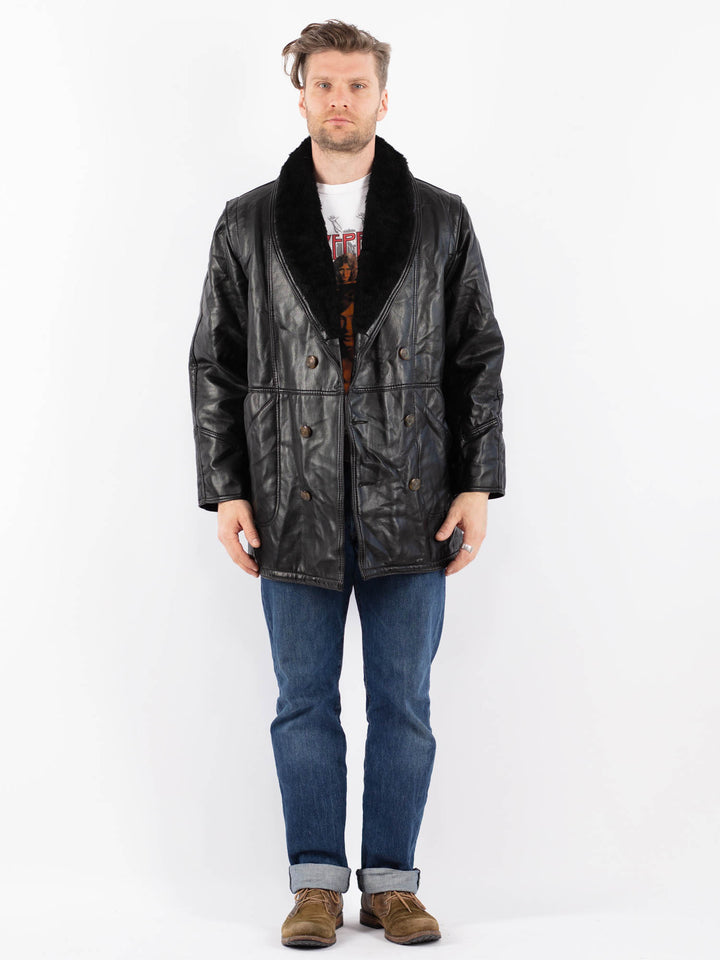 Vintage 90's Men Faux Sheepskin in BlackZ1549