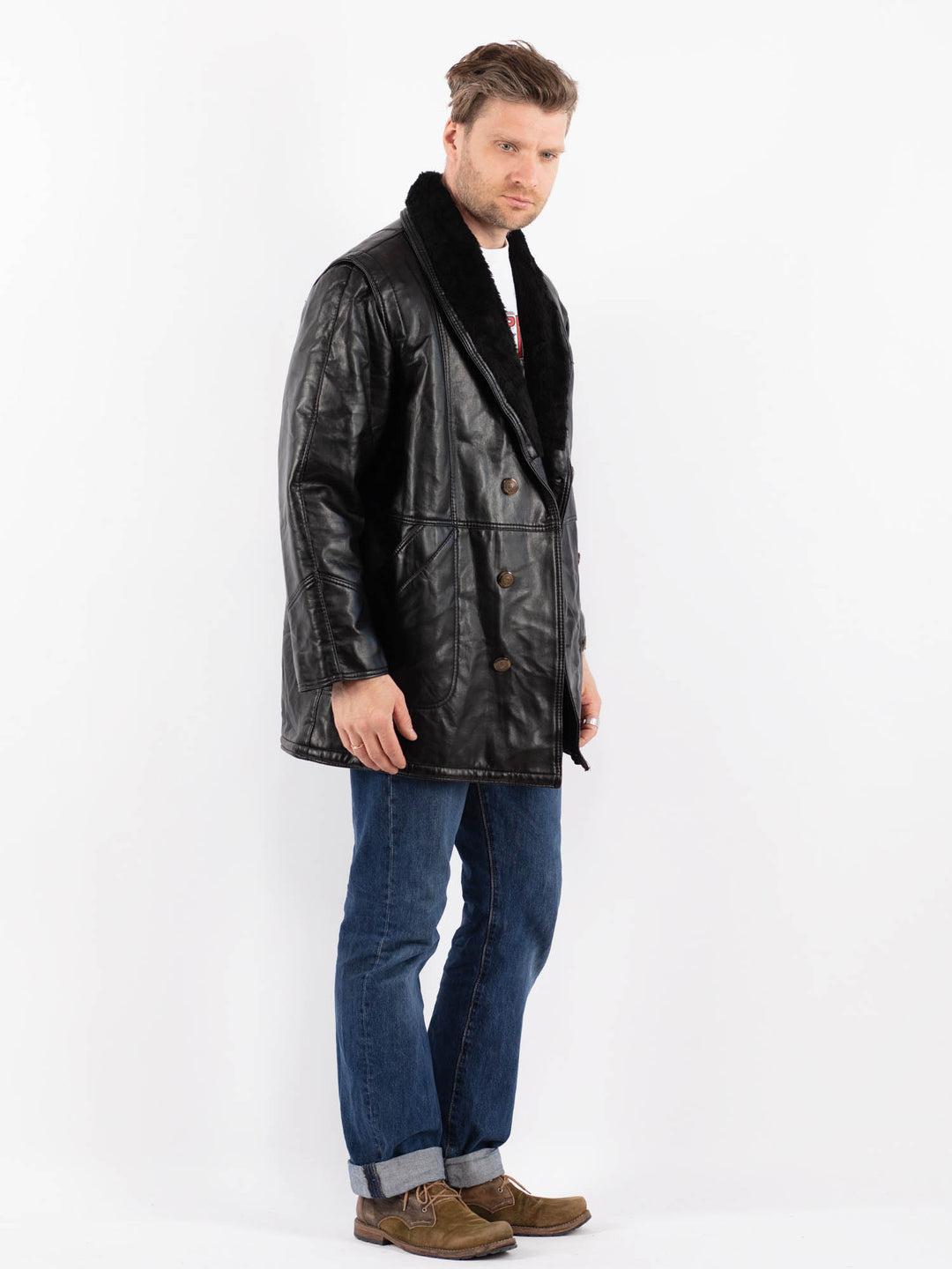 Vintage 90's Men Faux Sheepskin in BlackZ1549
