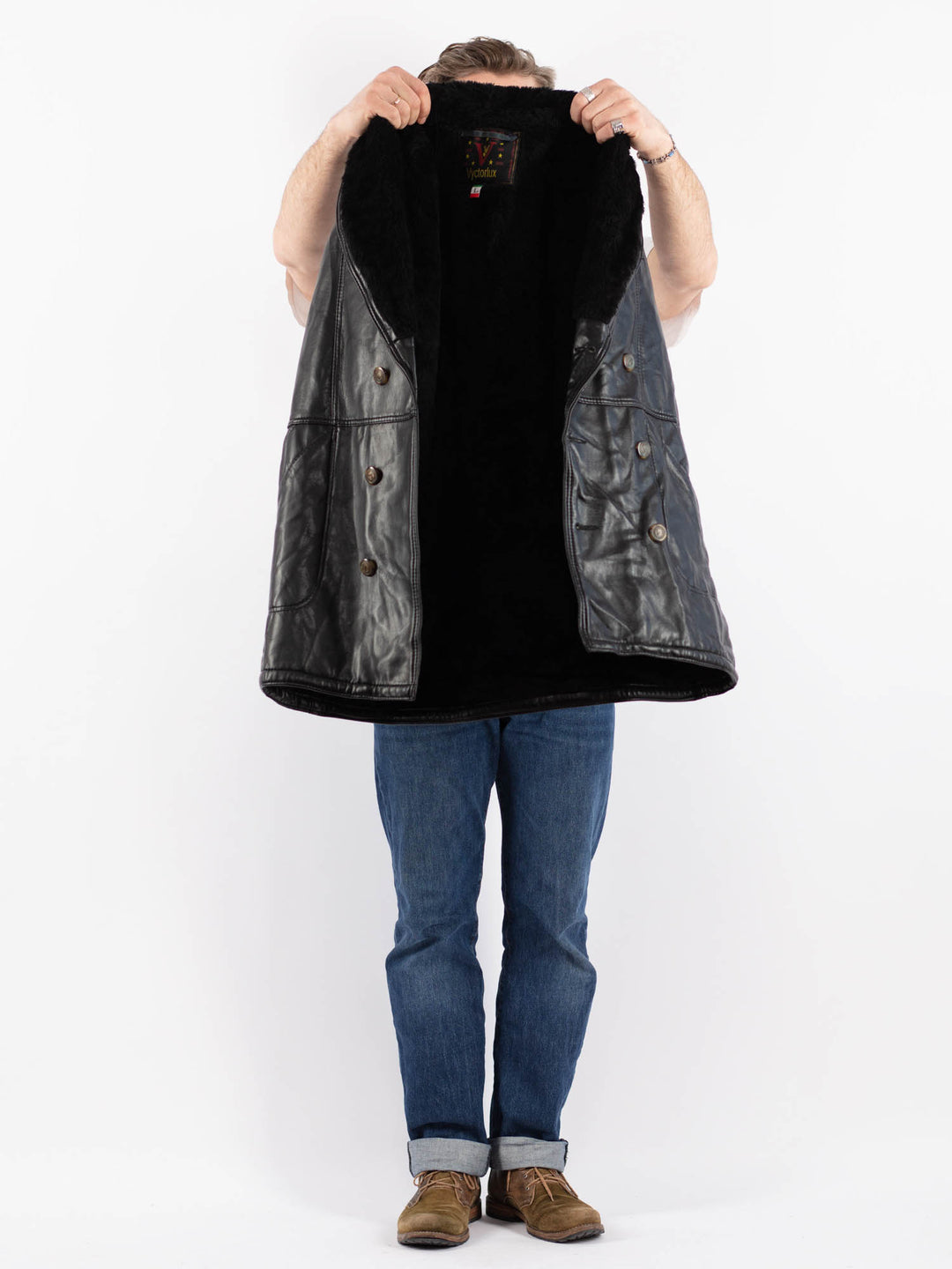 Vintage 90's Men Faux Sheepskin in BlackZ1549